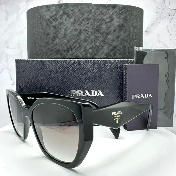PRADA Sunglasses Symbole Gold Logo Black Authentic Square Cat Eye Oversized - Picture 2 of 16